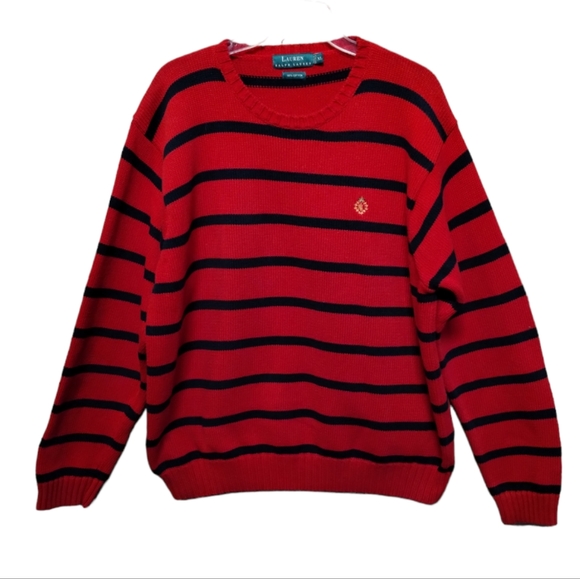 Lauren Ralph Lauren Other - Vintage Lauren Ralph Lauren Red & Black Striped Pullover Sweater With Crest  XL
